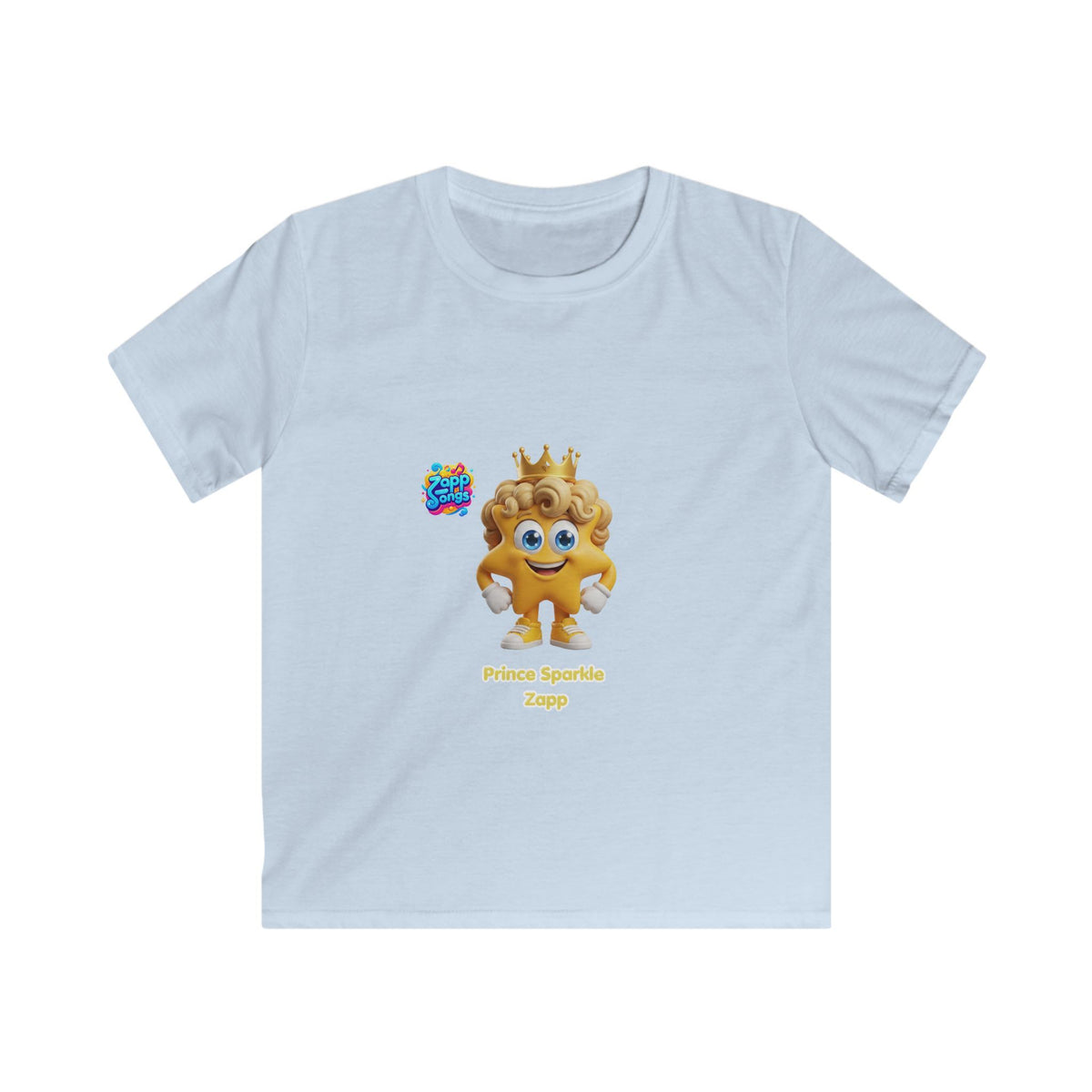 Kids Tee — "Prince Sparkle Zapp Character" Cute Crowned Sun Graphic