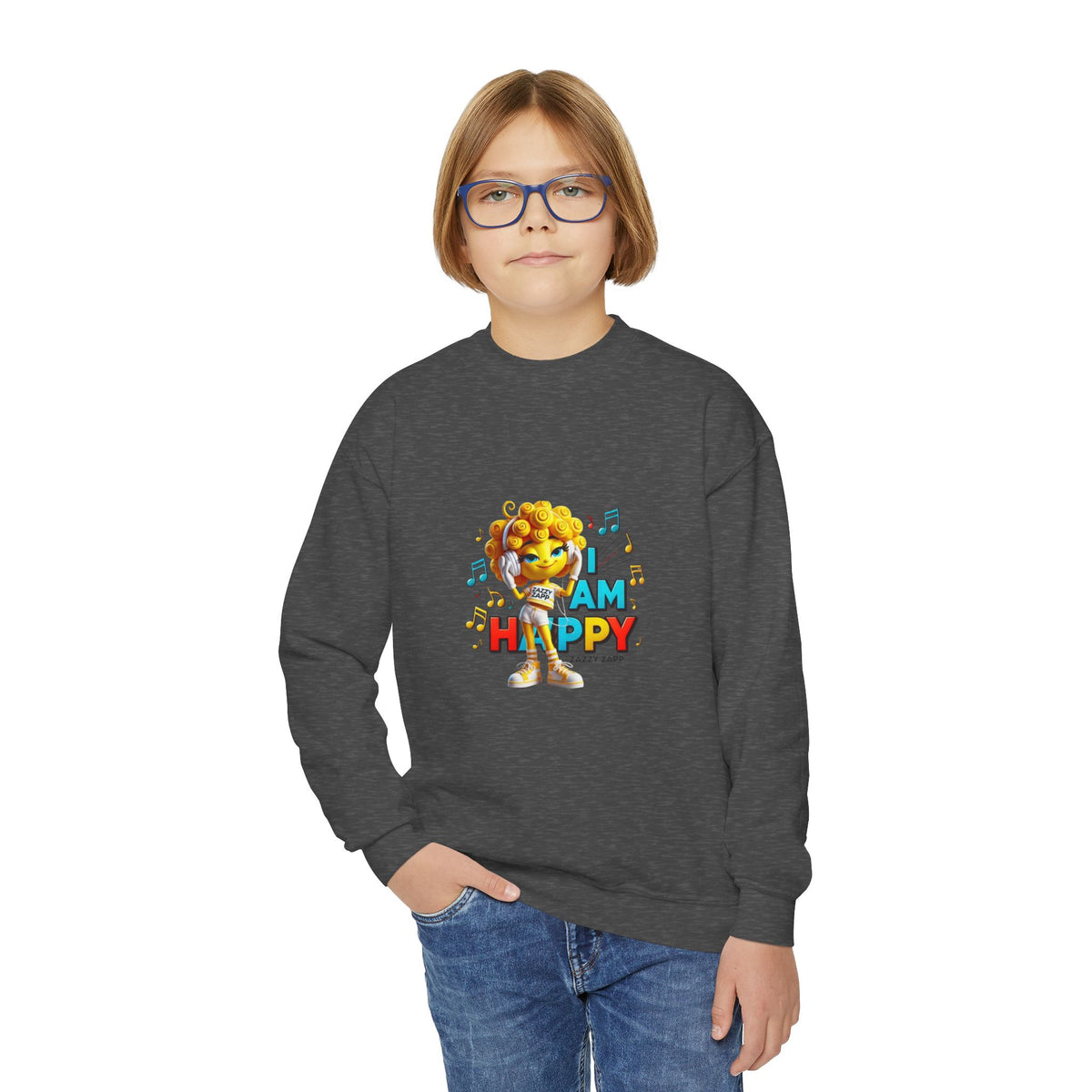 Zazzy Zapp "I Am Happy" — Youth Crewneck Sweatshirt