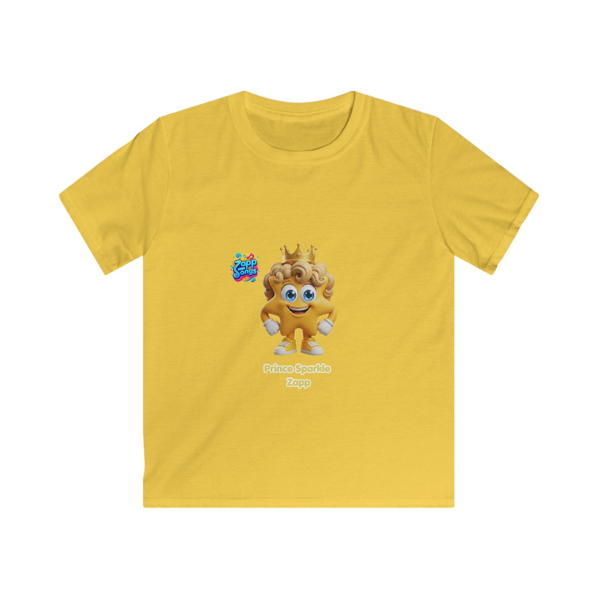 Kids Tee — "Prince Sparkle Zapp Character" Cute Crowned Sun Graphic