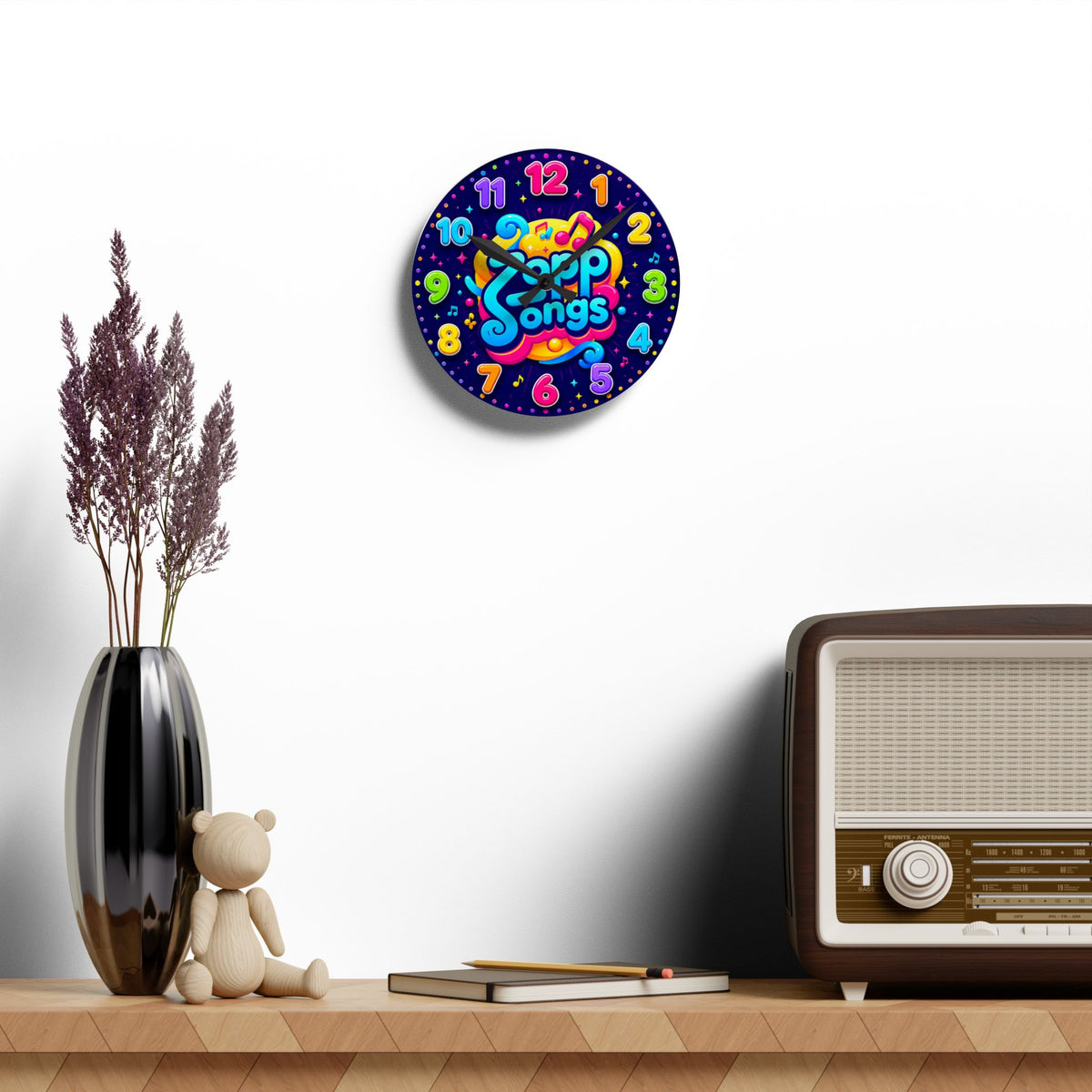 Acrylic Wall Clock — Colorful Kids "Zopp Songs" Musical Number Clock
