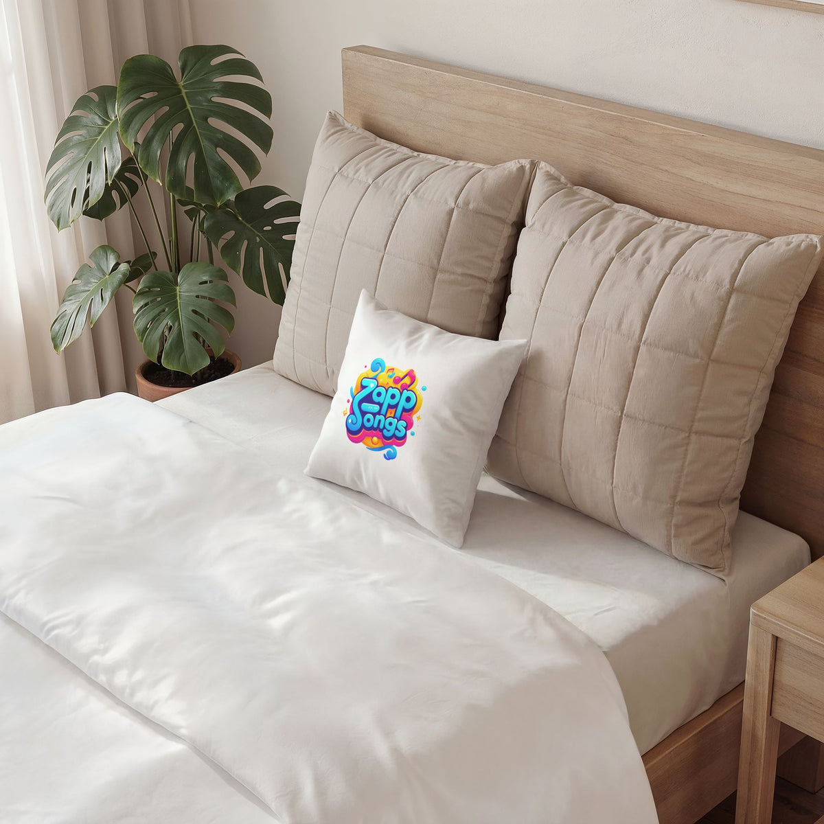 Zapp Songs Colorful Logo Poly Velvet Pillow — Bright Music-Themed Decorative Throw Pillow