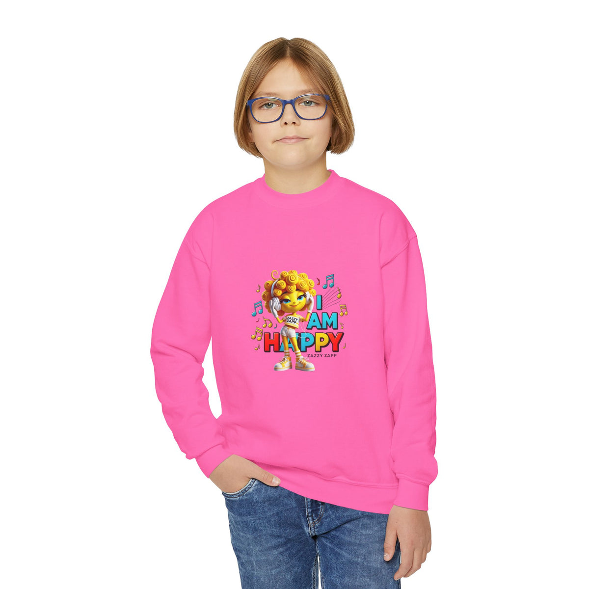Zazzy Zapp "I Am Happy" — Youth Crewneck Sweatshirt