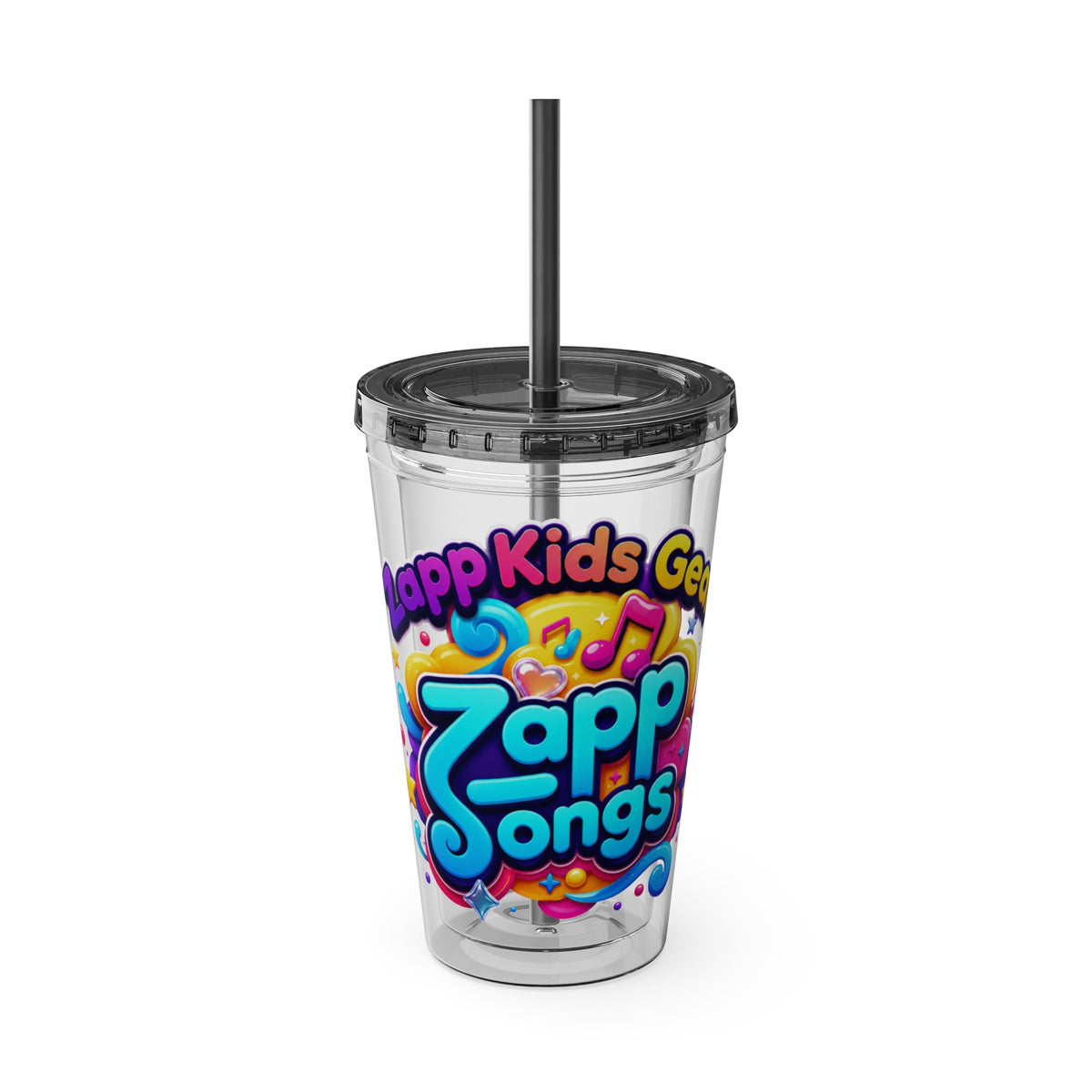 Zapp Songs Kids Tumbler with Straw — 16oz Colorful Music Logo Cup
