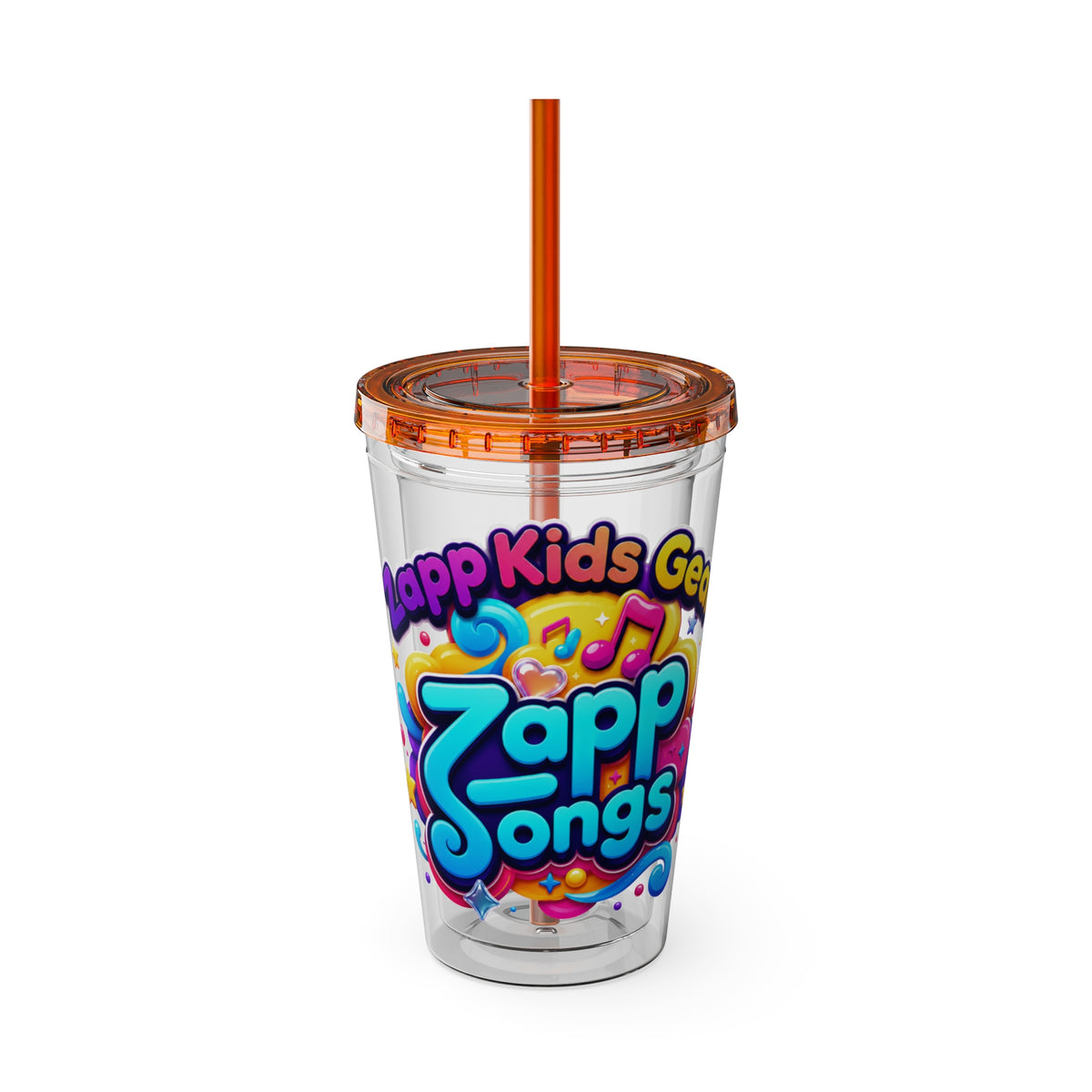 Zapp Songs Kids Tumbler with Straw — 16oz Colorful Music Logo Cup