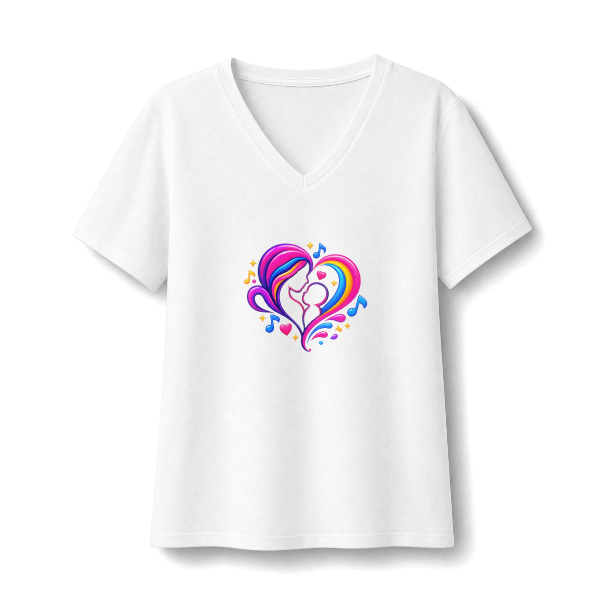 ZappMoms Mom and Child Heart Short Sleeve V-Neck Tee