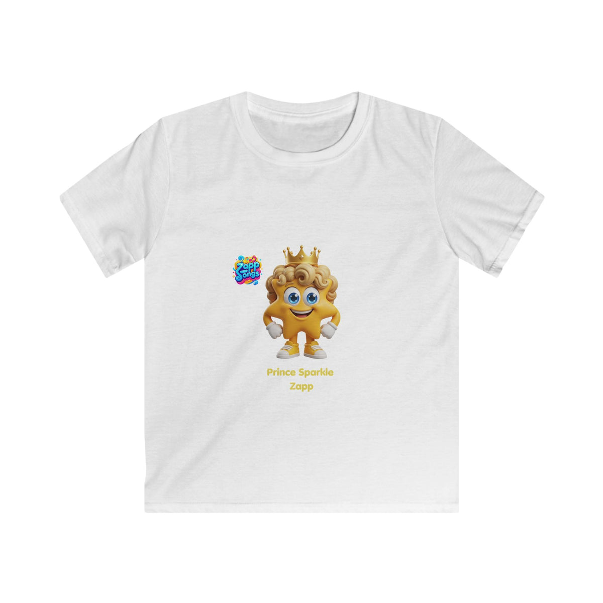 Kids Tee — "Prince Sparkle Zapp Character" Cute Crowned Sun Graphic