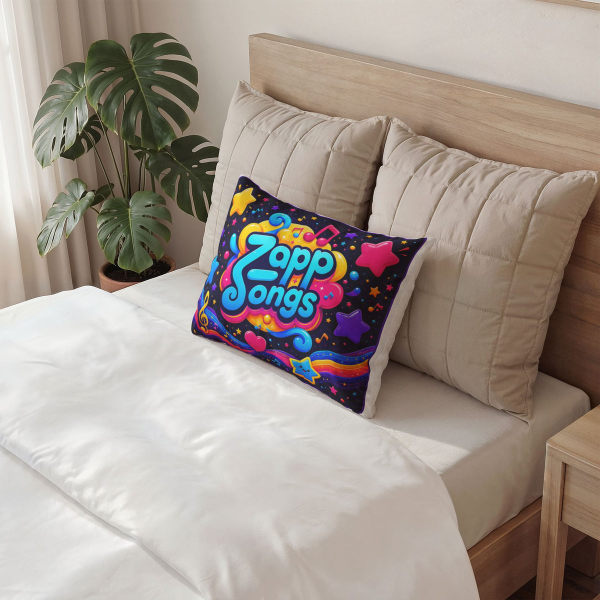 Zapp Songs Cotton Pillow Sham — Colorful Music Stars Decorative Pillowcase