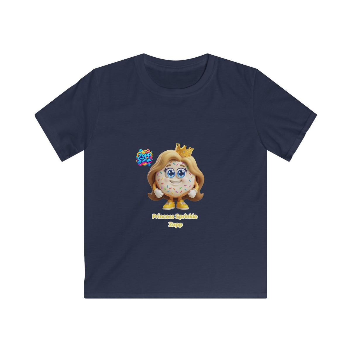 Kids Tee - Princess Sprinkle Donut Zapp Character  — Cute Crowned Sprinkle Character Shirt