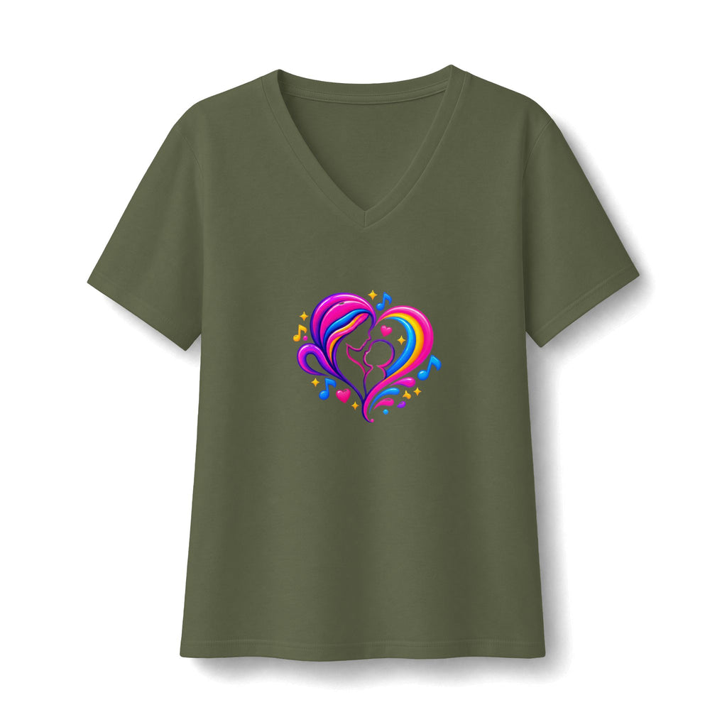ZappMoms Mom and Child Heart Short Sleeve V-Neck Tee