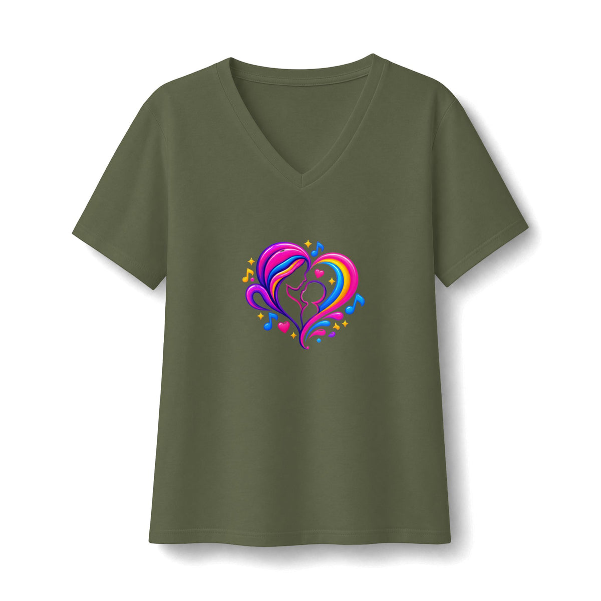 ZappMoms Mom and Child Heart Short Sleeve V-Neck Tee