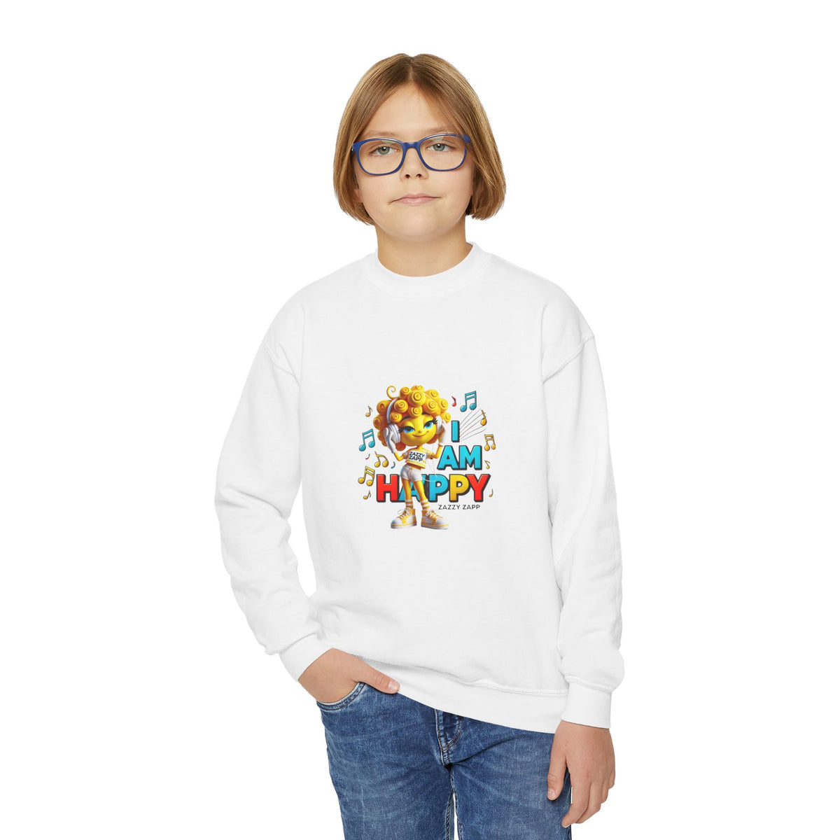 Zazzy Zapp "I Am Happy" — Youth Crewneck Sweatshirt