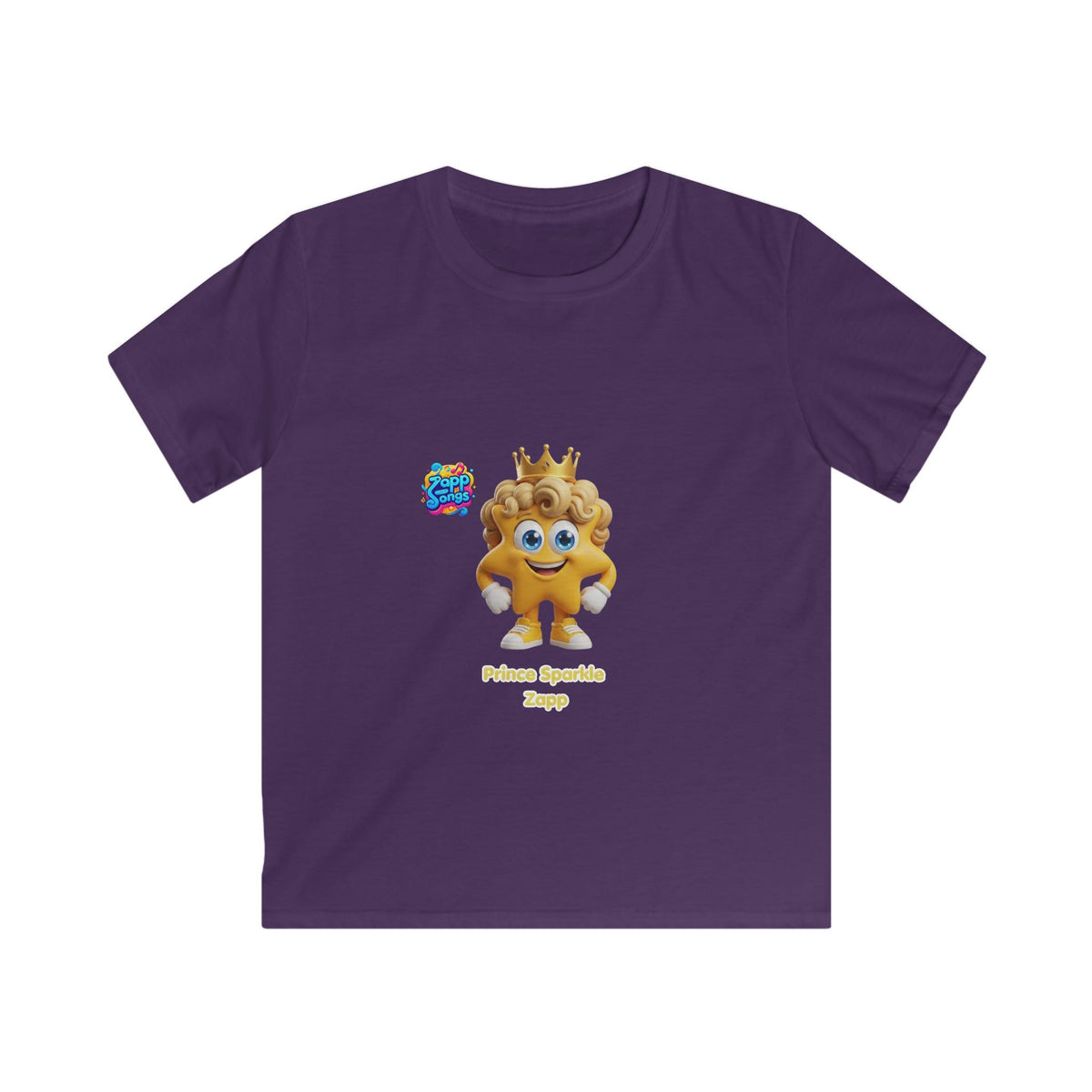 Kids Tee — "Prince Sparkle Zapp Character" Cute Crowned Sun Graphic