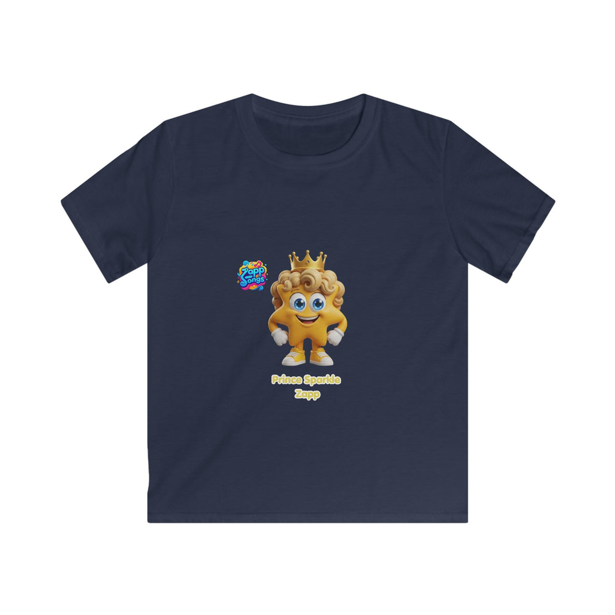 Kids Tee — "Prince Sparkle Zapp Character" Cute Crowned Sun Graphic