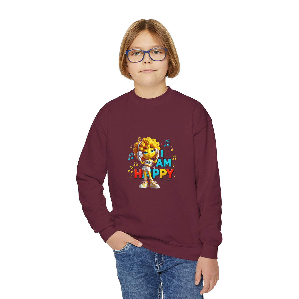 Zazzy Zapp "I Am Happy" — Youth Crewneck Sweatshirt
