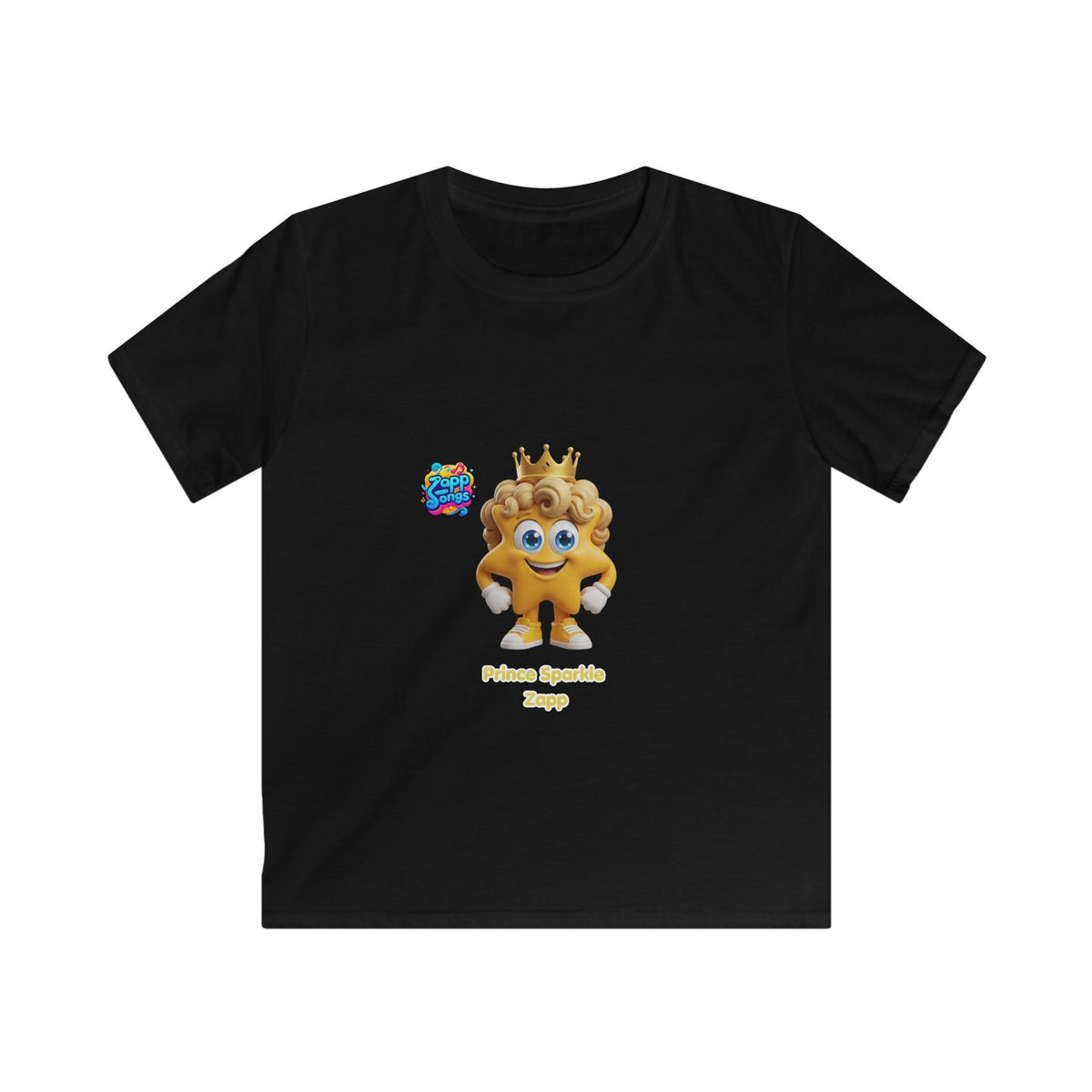Kids Tee — "Prince Sparkle Zapp Character" Cute Crowned Sun Graphic
